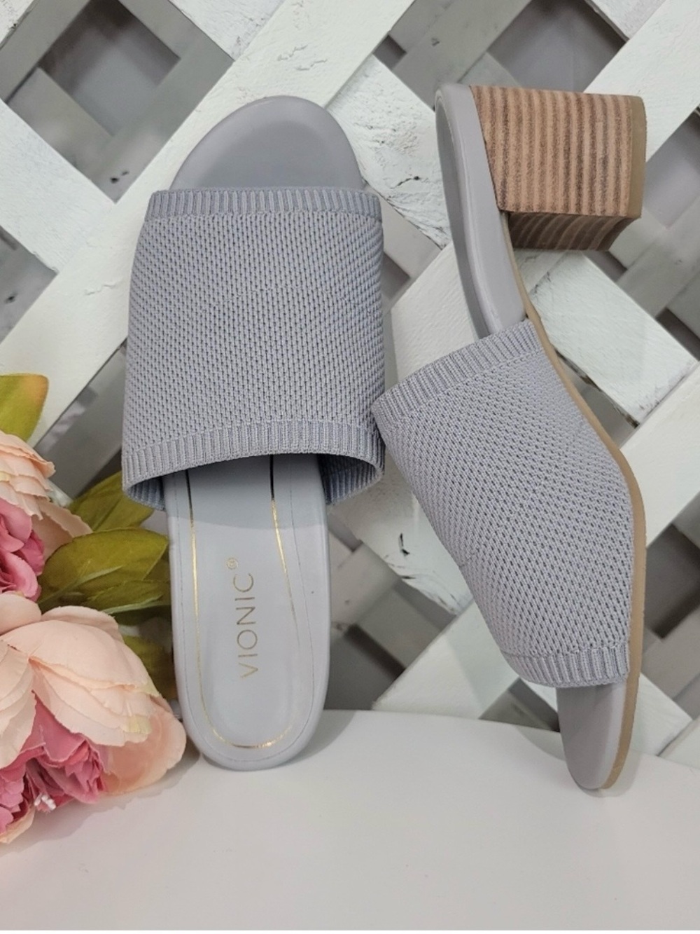 Vionic Fleur Slide on Mule Size 8 Grey/Blue